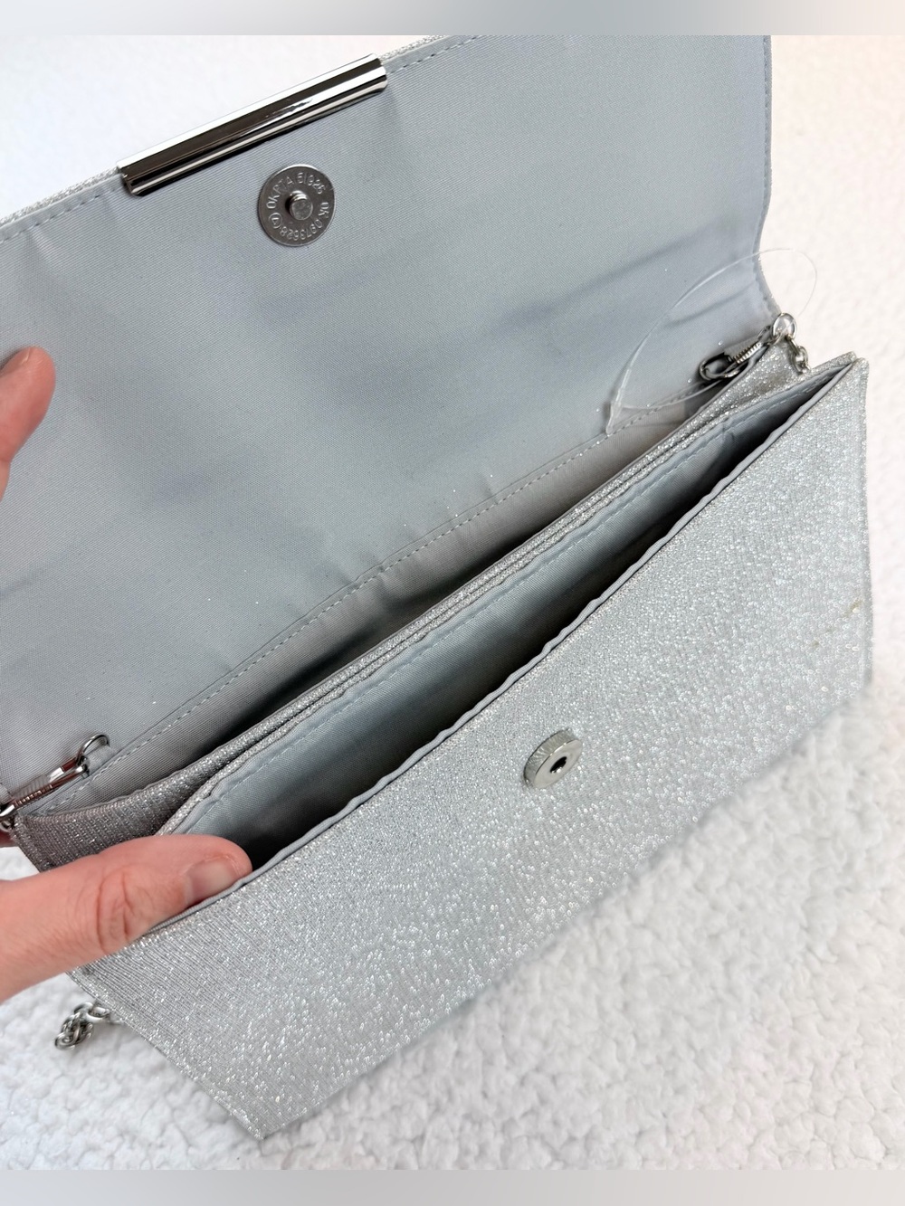 (VTG) LA REGALE • Silver Sparkly Glitter Evening Clutch w/ Chain Strap, OS - Picture 9 of 16